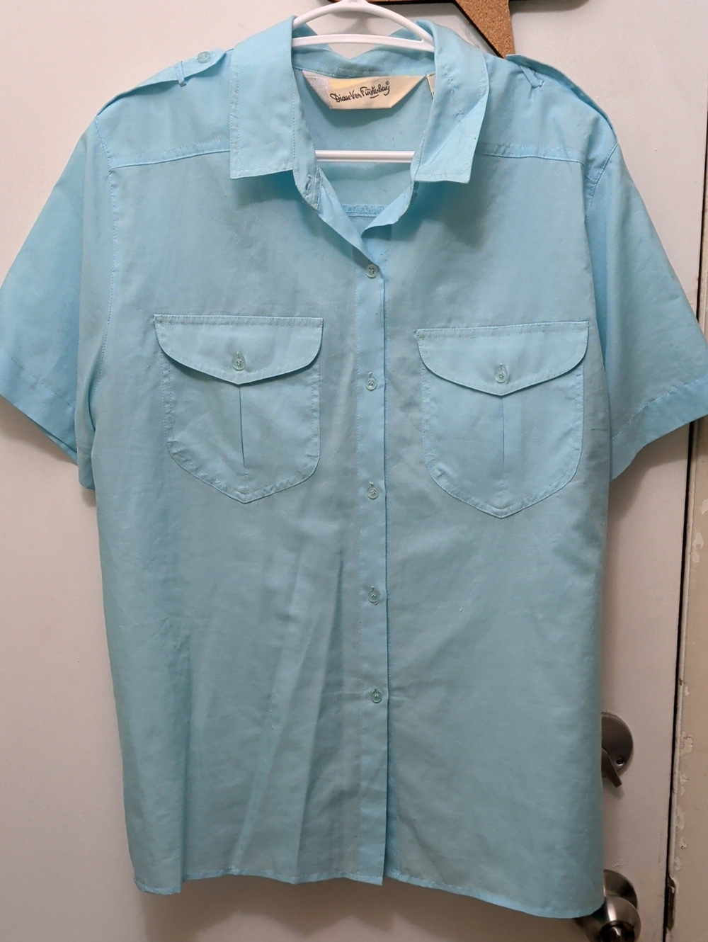 Diane Von Furstenberg Light Blue Short-Sleeve Button-Down Shirt